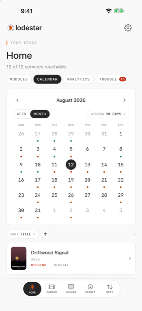 A month calendar of upcoming films and episodes.